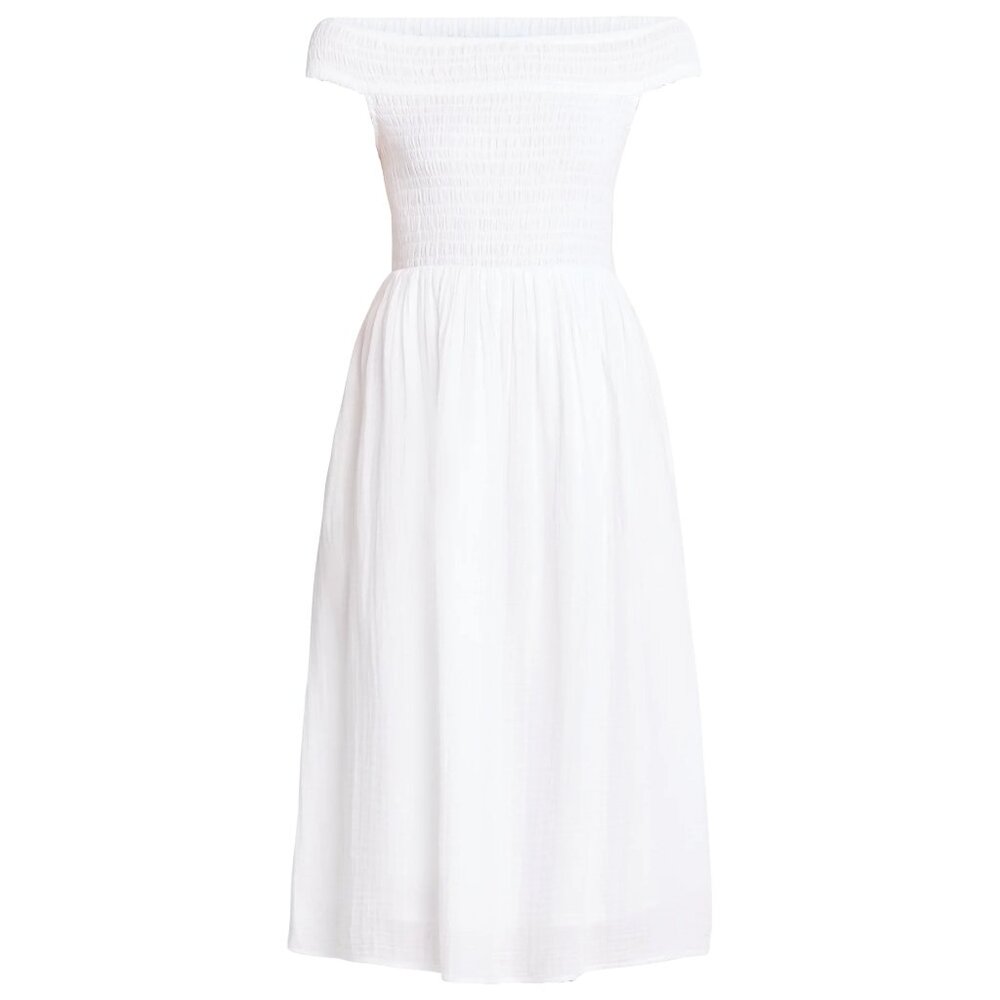 NWT, SZ XL, 100% COTTON, Convertible Shoulders Midi Dress, White